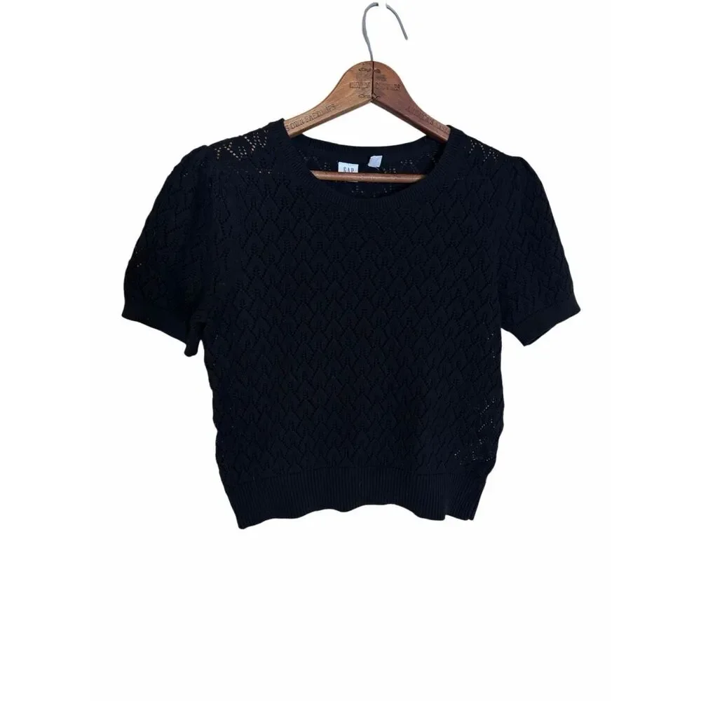Gap‎ Short Sleeve Textured Knit Cotton Pullover Sweater Top Black Size XXL